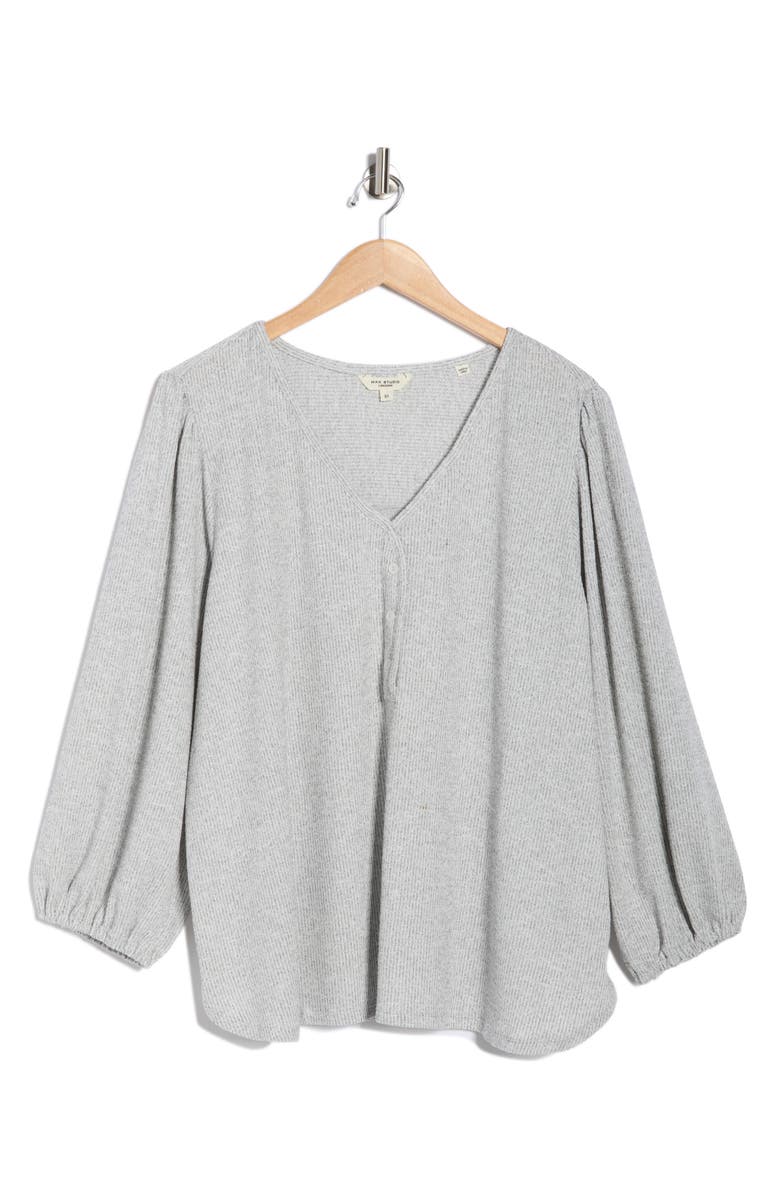 MAX STUDIO Three-Quarter Sleeve Henley Top, Main, color, Grey