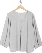 MAX STUDIO Three-Quarter Sleeve Henley Top