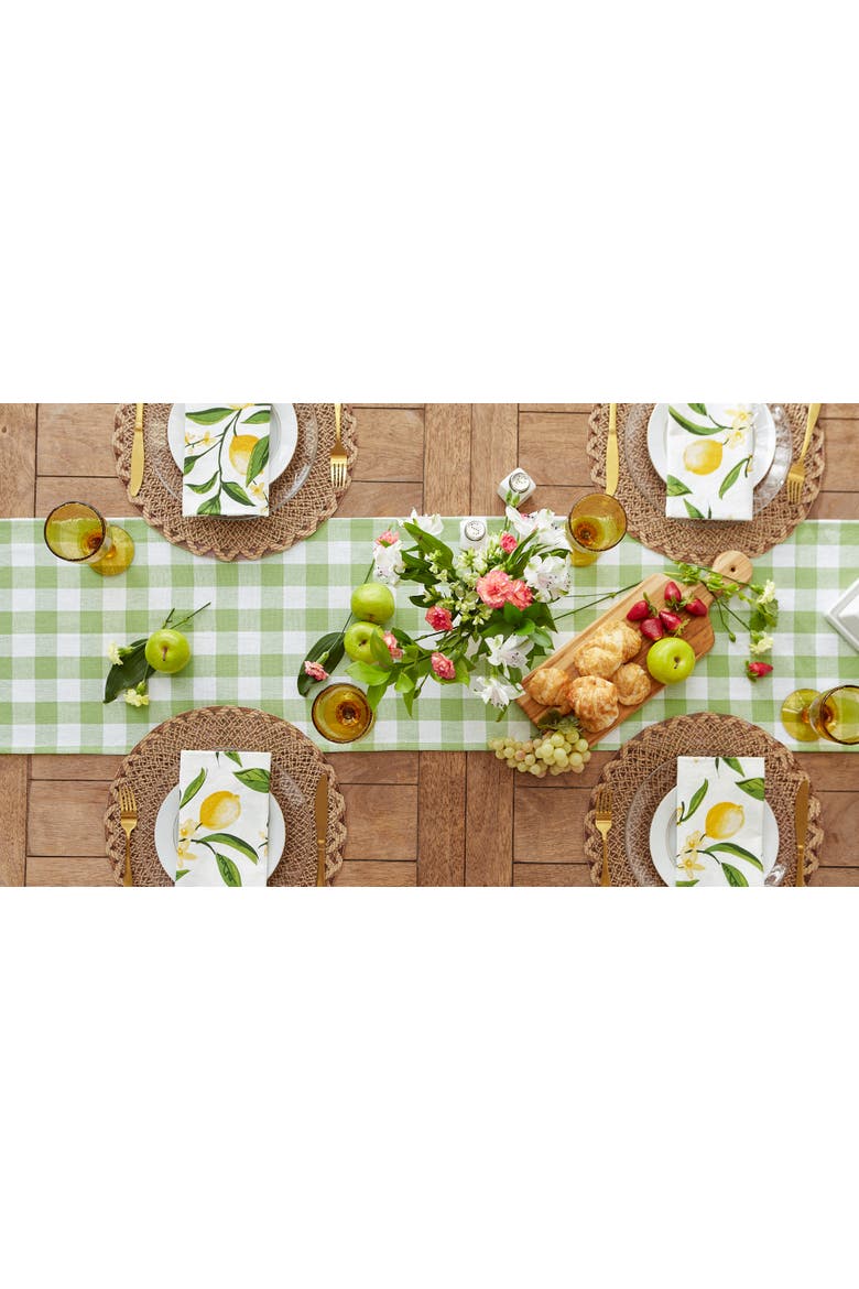 Heavyweight Check Fringed Table Runner, Alternate, color, Bright Green