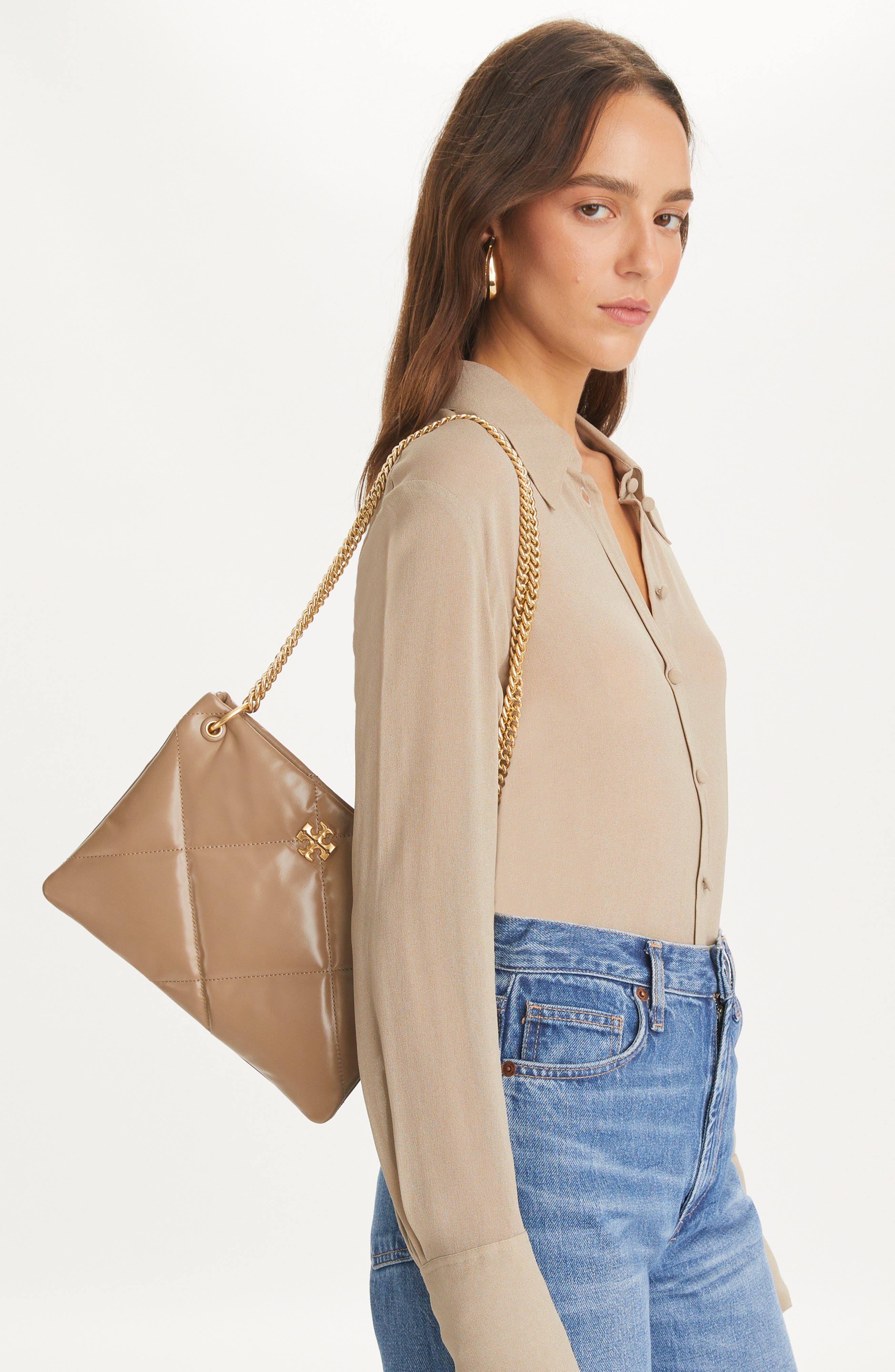Small Kira Diamond Quilted Leather Shoulder Bag, Alternate, color, TAUPE OAK