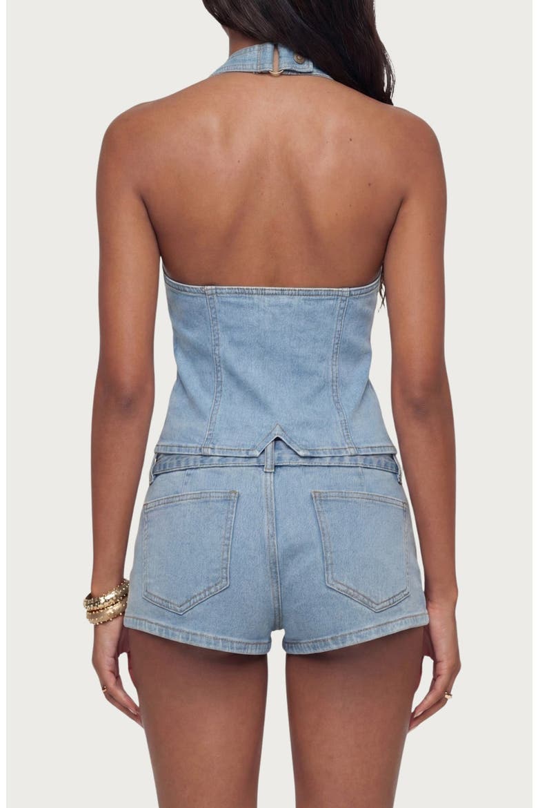 Ciel Split Front Denim Halter Top, Alternate, color, LIGHT-BLUE-WASHED