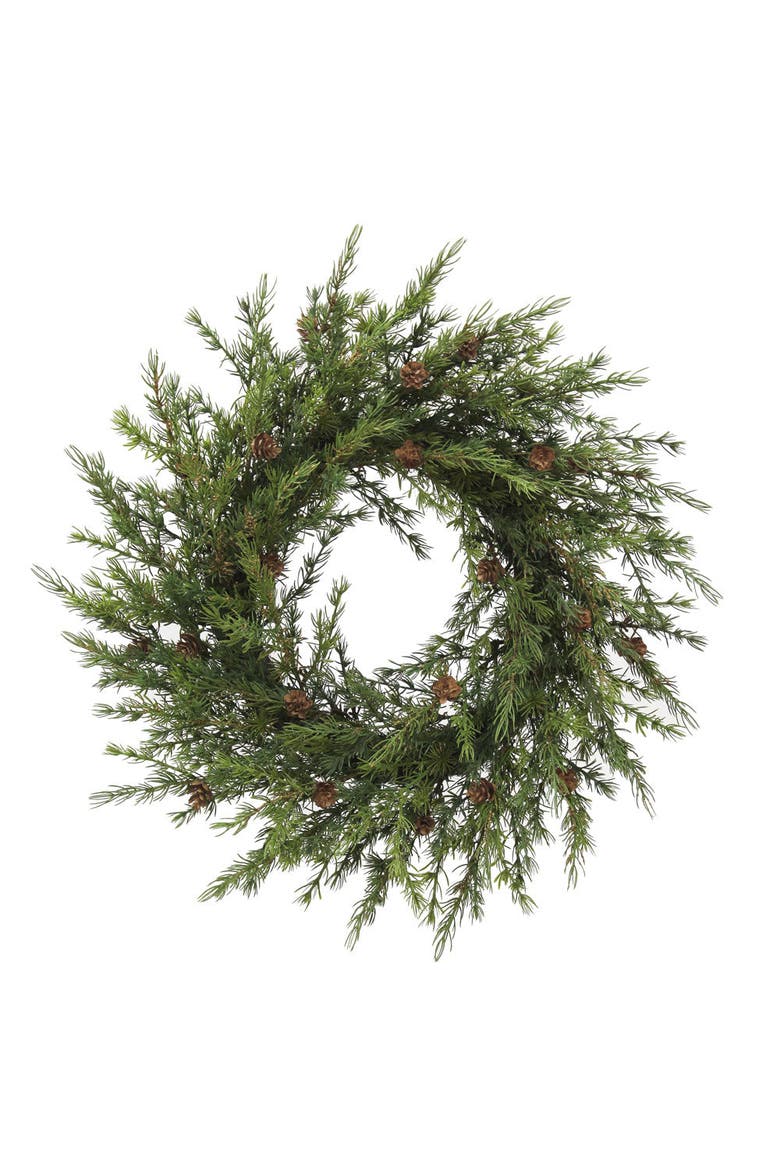 28" Artificial Pine Wreath with Pinecones, Alternate, color, Green