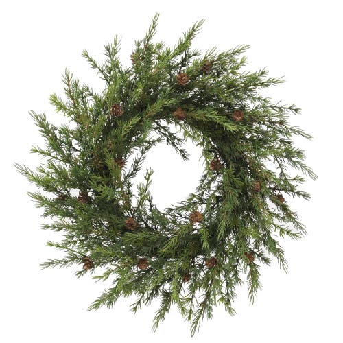 Cg Hunter 28" Artificial Pine Wreath With Pinecones In Green