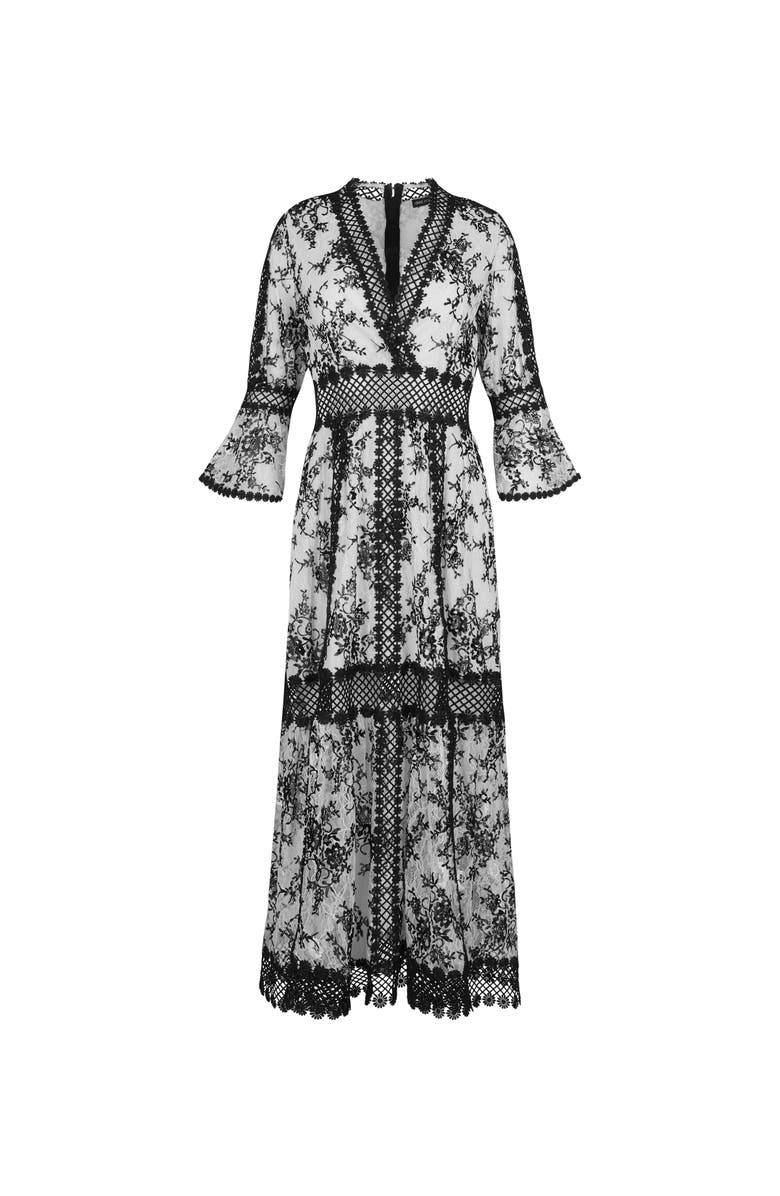 Anne Fontaine Amodio Long Floral Lace Dress, Main, color, Black/White