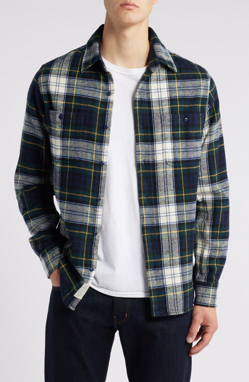 Schott NYC Two-Pocket Long Sleeve Flannel Button-Up Shirt in Off White/Navy/Hunter 