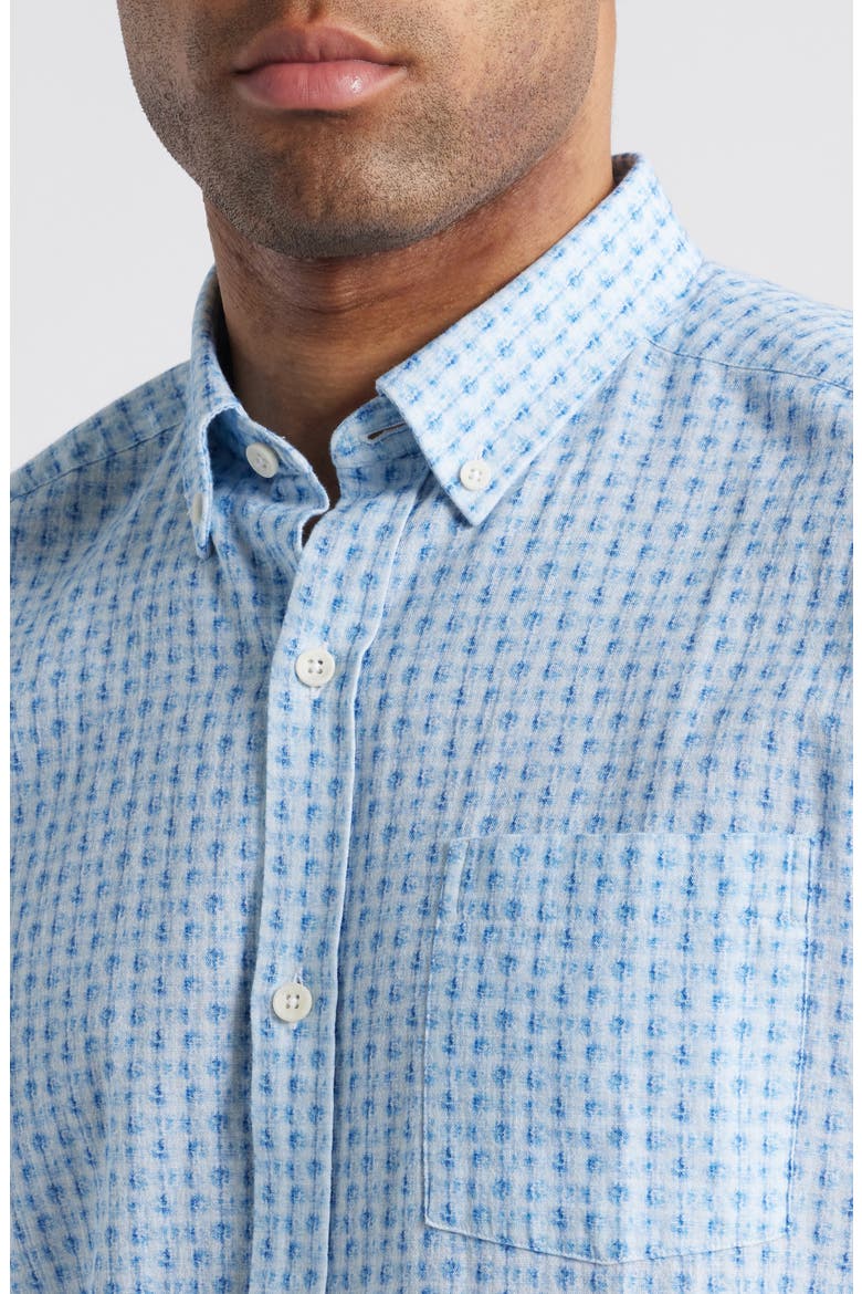 Illusion Print Short Sleeve Cotton Button-Down Shirt, Alternate, color, BLUE