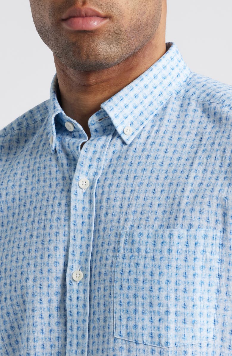 Johnston & Murphy Illusion Print Short Sleeve Cotton Button-Down Shirt, Alternate, color, Blue