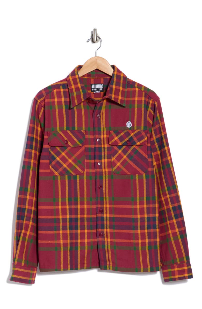 Billionaire Boys Club BB Moonshot Plaid Cotton Buttoin-Up Shirt, Main, color, Rhododendron