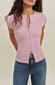Reformation Raelynn Button Front Organic Cotton Knit Top