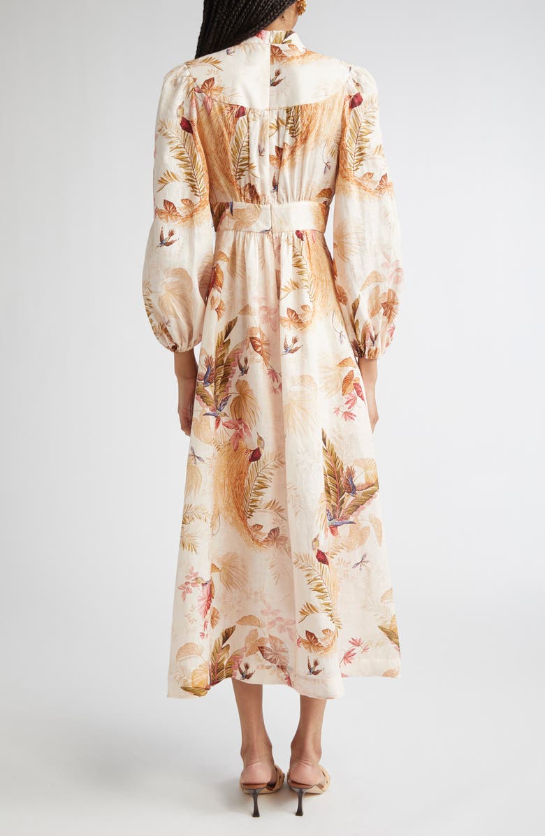 Zimmermann Ascension Print Linen Midi Dress, Alternate, color, Cream Palm Floral