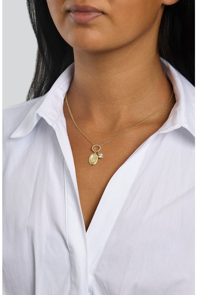 Cubic Zirconia Halo Charm Necklace, Alternate, color, GOLD