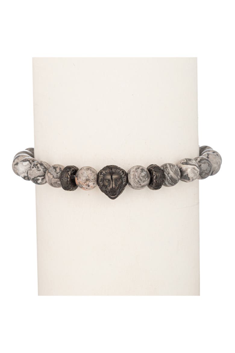 Men's Lion Agate Beaded Stretch Bracelet, Alternate, color, SILVER