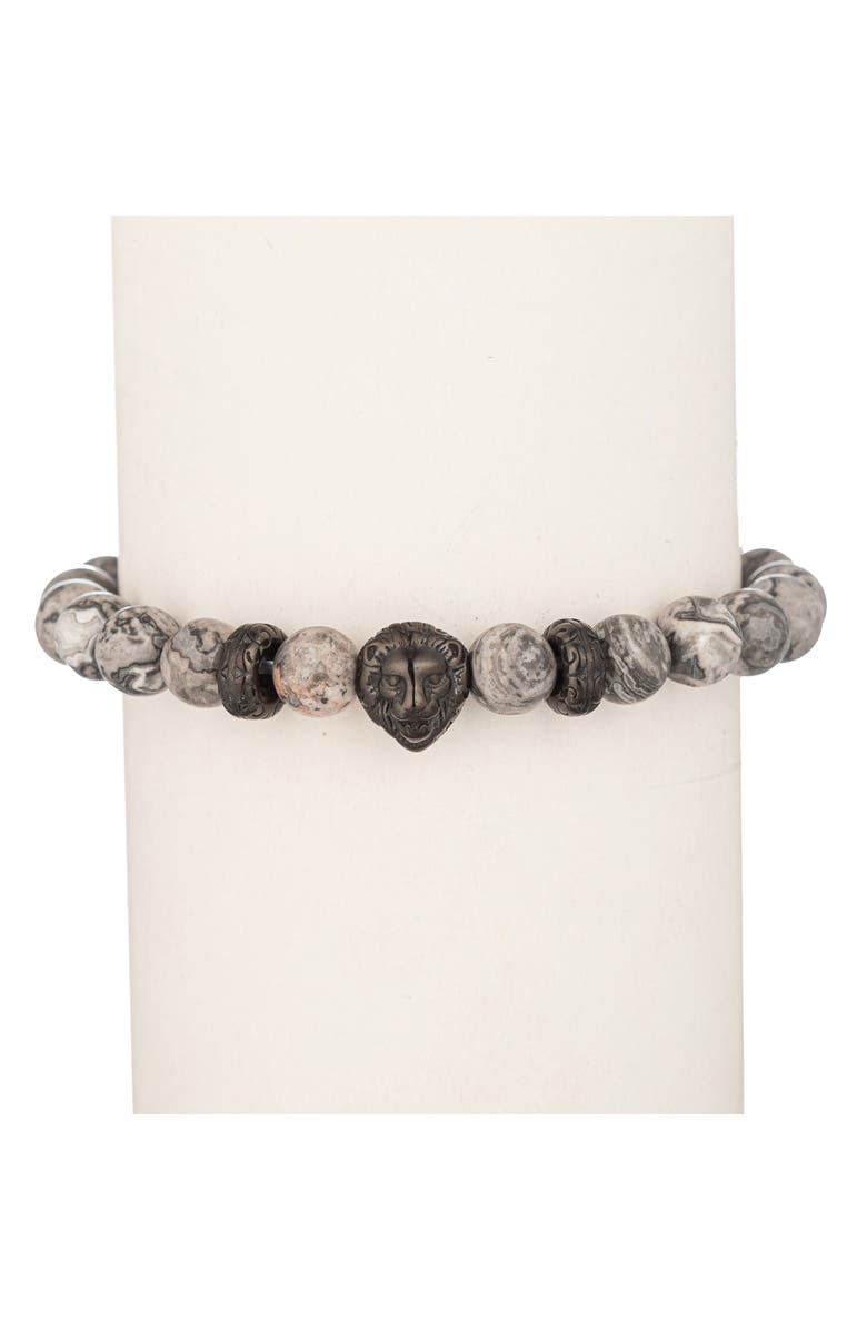 EYE CANDY LOS ANGELES Men's Lion Agate Beaded Stretch Bracelet, Alternate, color, Silver