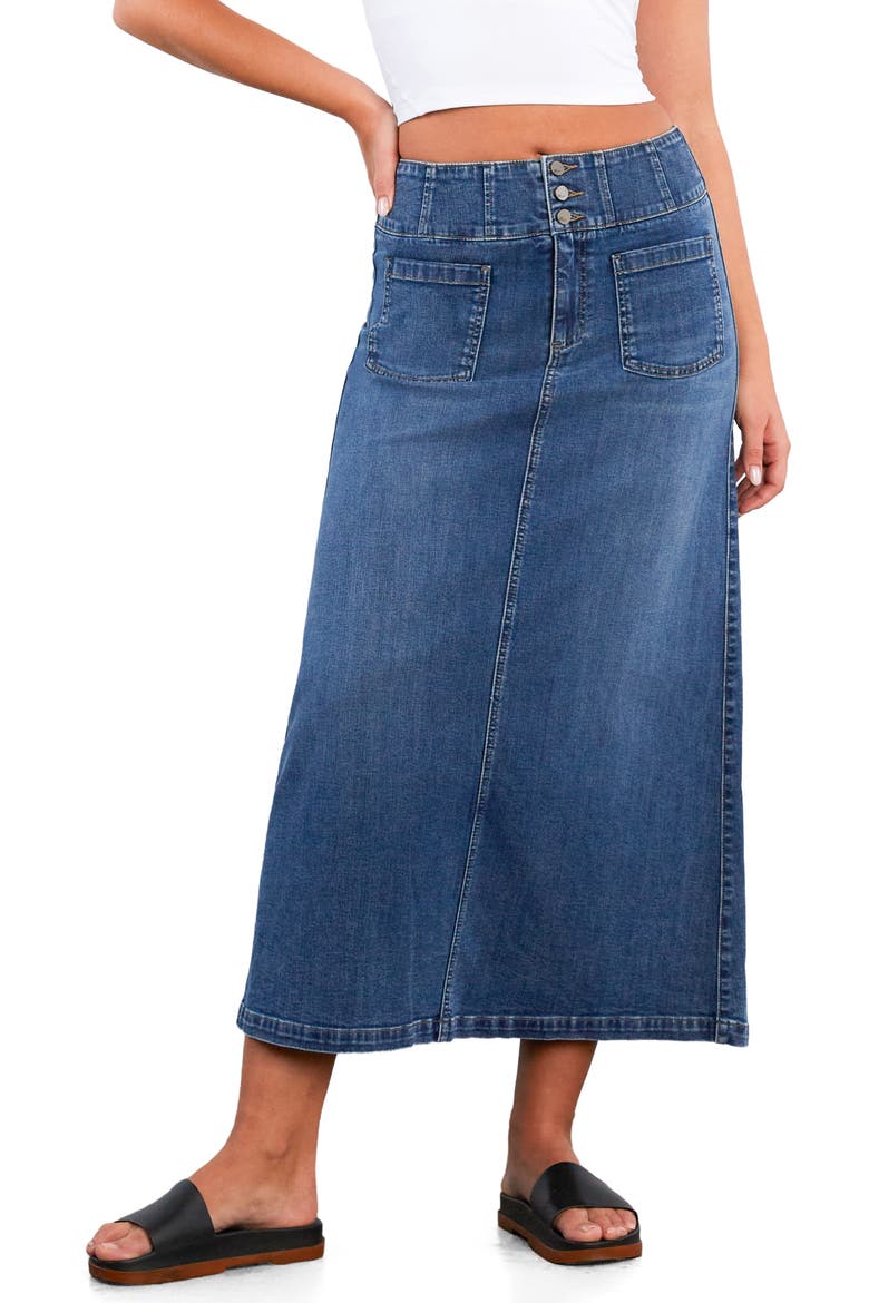 Norah Stretch Denim Maxi Skirt, Main, color, SWIFT BLUE
