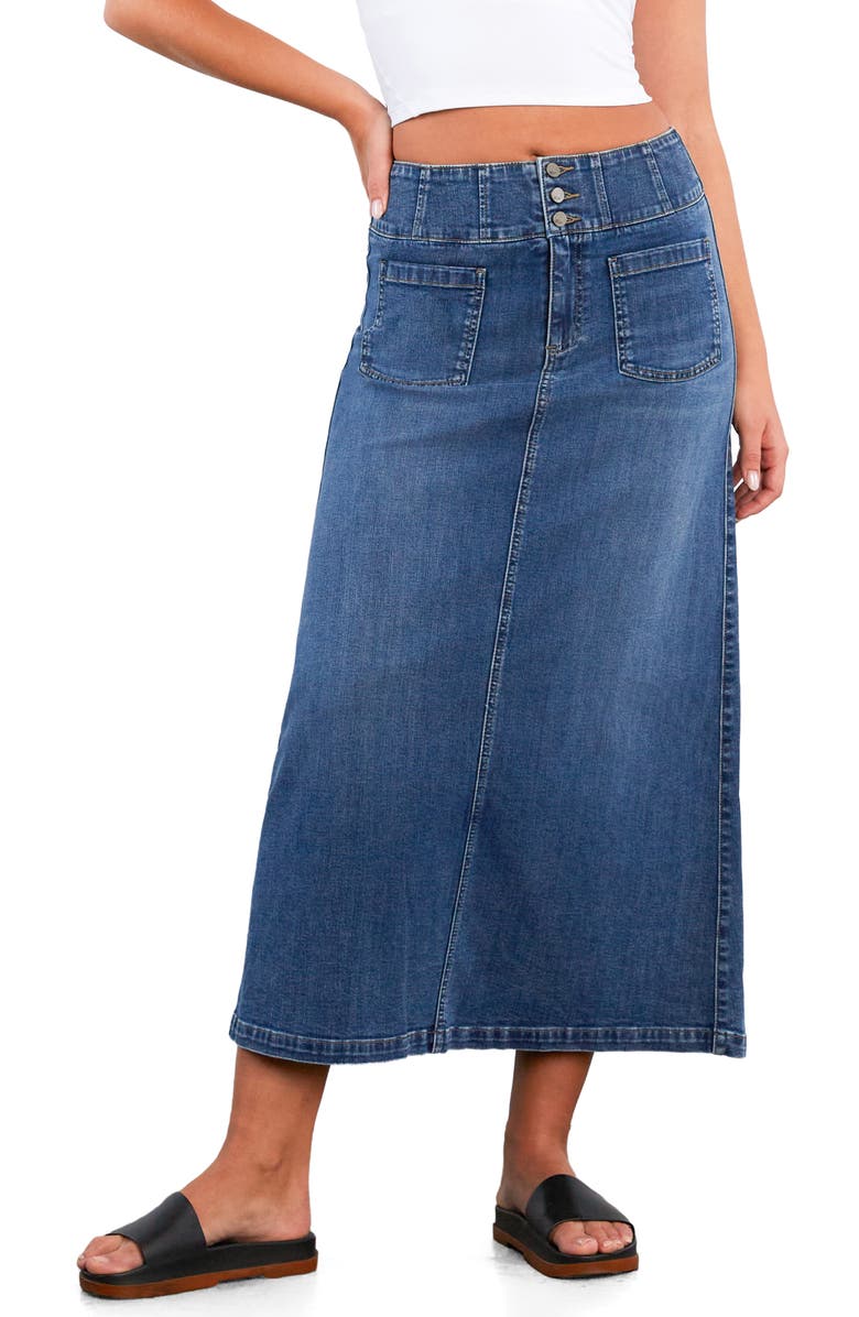 Wash Lab Denim Norah Stretch Denim Maxi Skirt, Main, color, Swift Blue