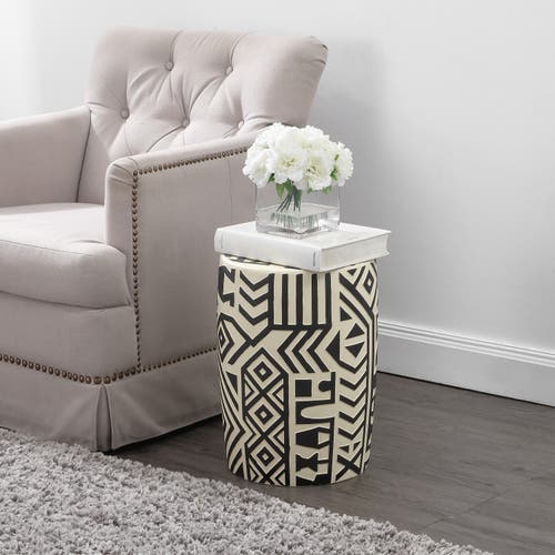 Jonathan Y Rafi 17.75" Midcentury Modern Geometric Drum Garden Stool In Black/cream