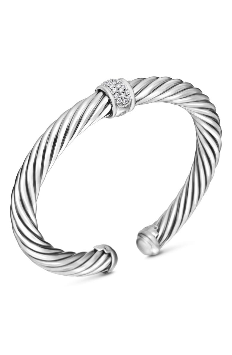 David Yurman Classic Cable Station Bracelet in Sterling Silver with Pavé Diamonds, 7mm, Alternate, color, Diamond