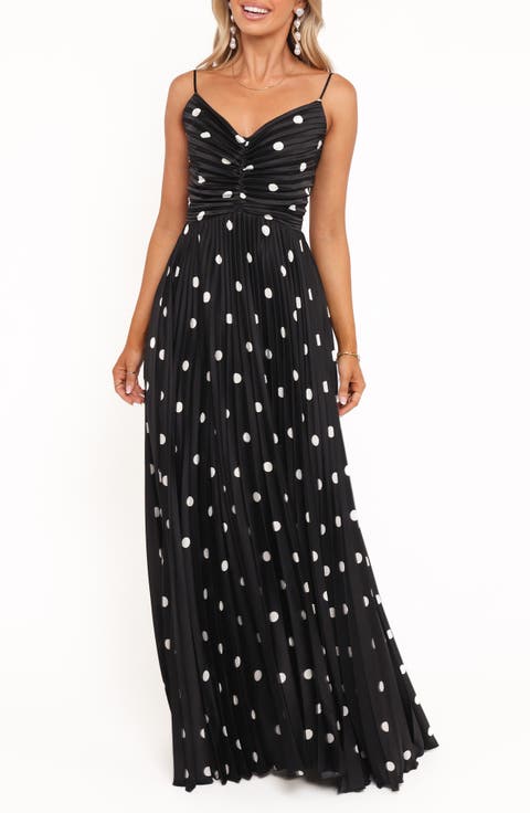 Naira Dot Pleated Maxi Dress