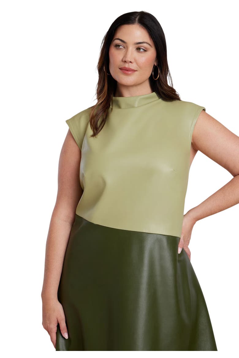 Colorblocked Draped Faux Leather Dress, Alternate, color, DARK FOREST GREEN