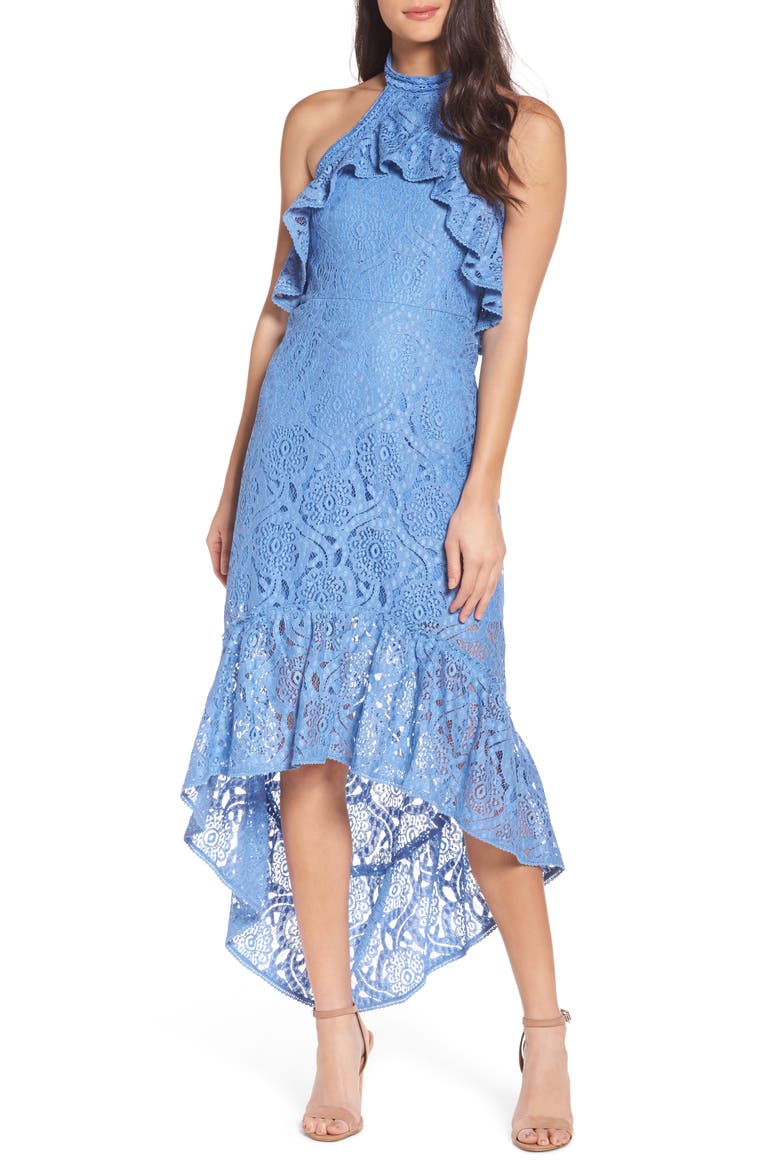 Ruffle Lace Midi Dress, Main, color, BLUE LAKE