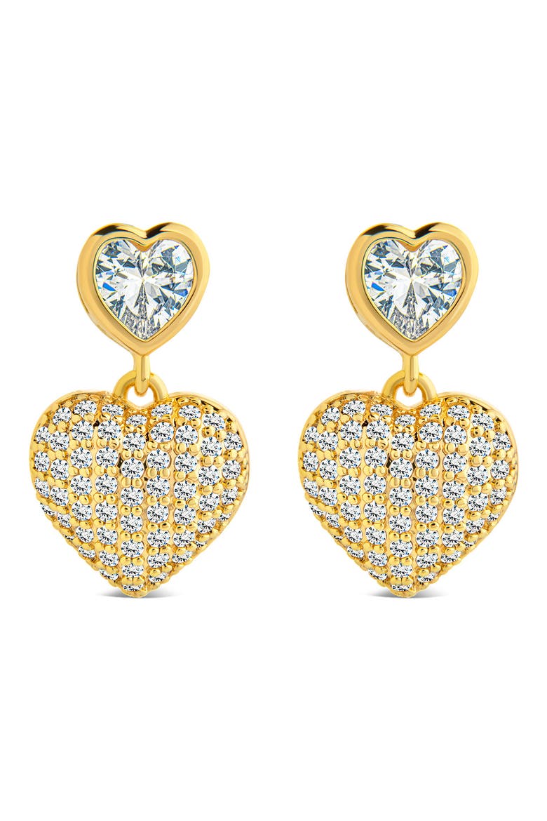 Double Heart Drop Earrings, Alternate, color, GOLD