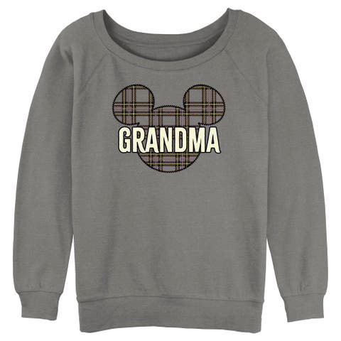 Junior's Mickey & Friends Grandma Plaid Logo  Sweatshirt