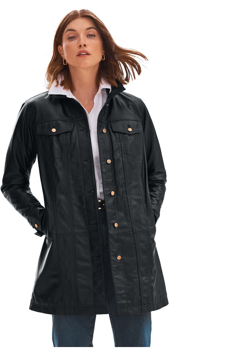 Long Leather Jacket, Main, color, BLACK