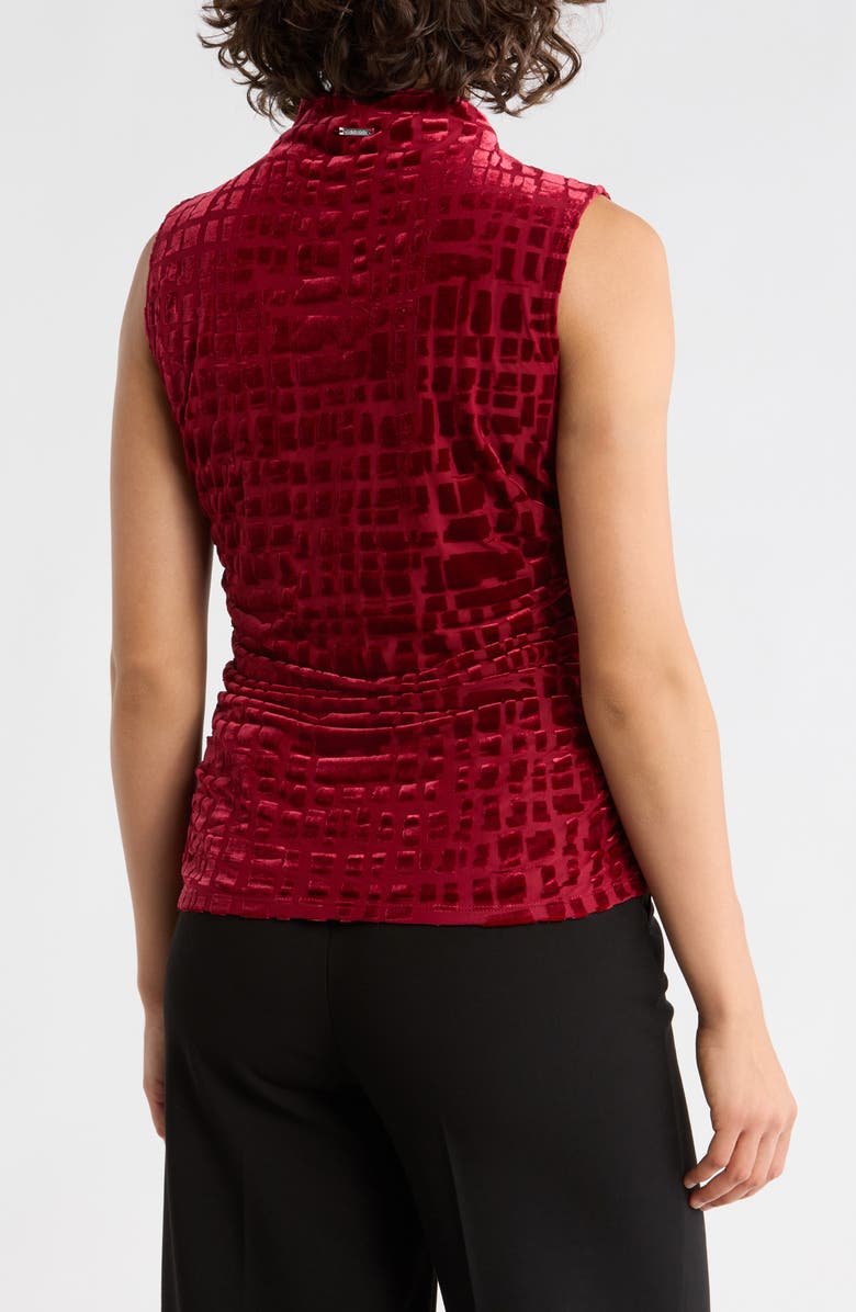 Calvin Klein Burnout Mock Neck Ruched Top, Alternate, color, Burnout Cranberry