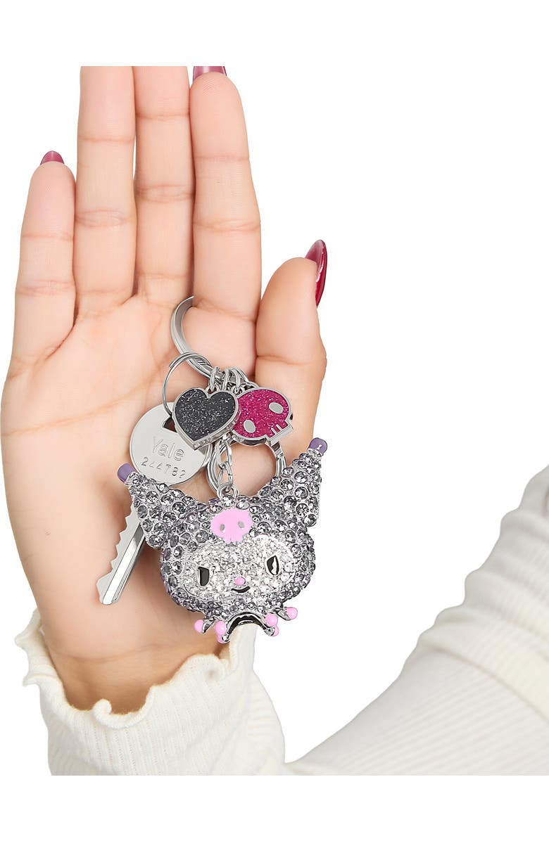Hello Kitty Kuromi Crystal Cluster Pavé Bag Charm Keychain, Alternate, color, Crystal Clear