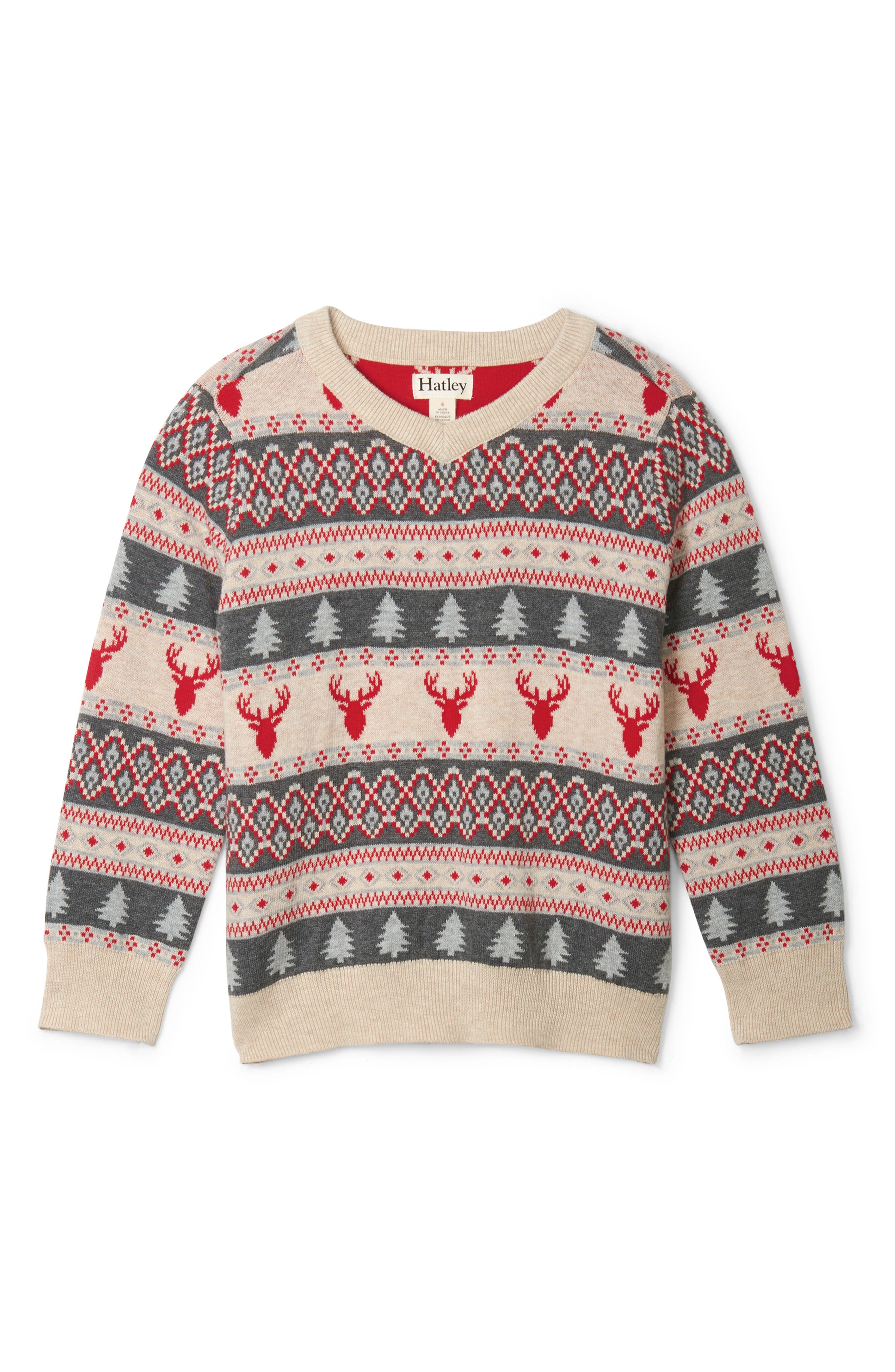 Hatley Kids' Fair Isle Deer V-Neck Sweater (Men) | Nordstrom