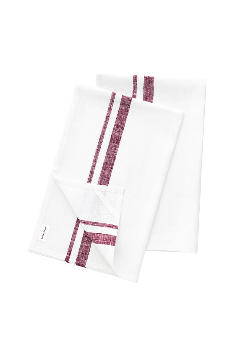 Linen Kitchen Towels Set of 2, 17 x 26" - French Stripe, Alternate, color, Burgundy and White