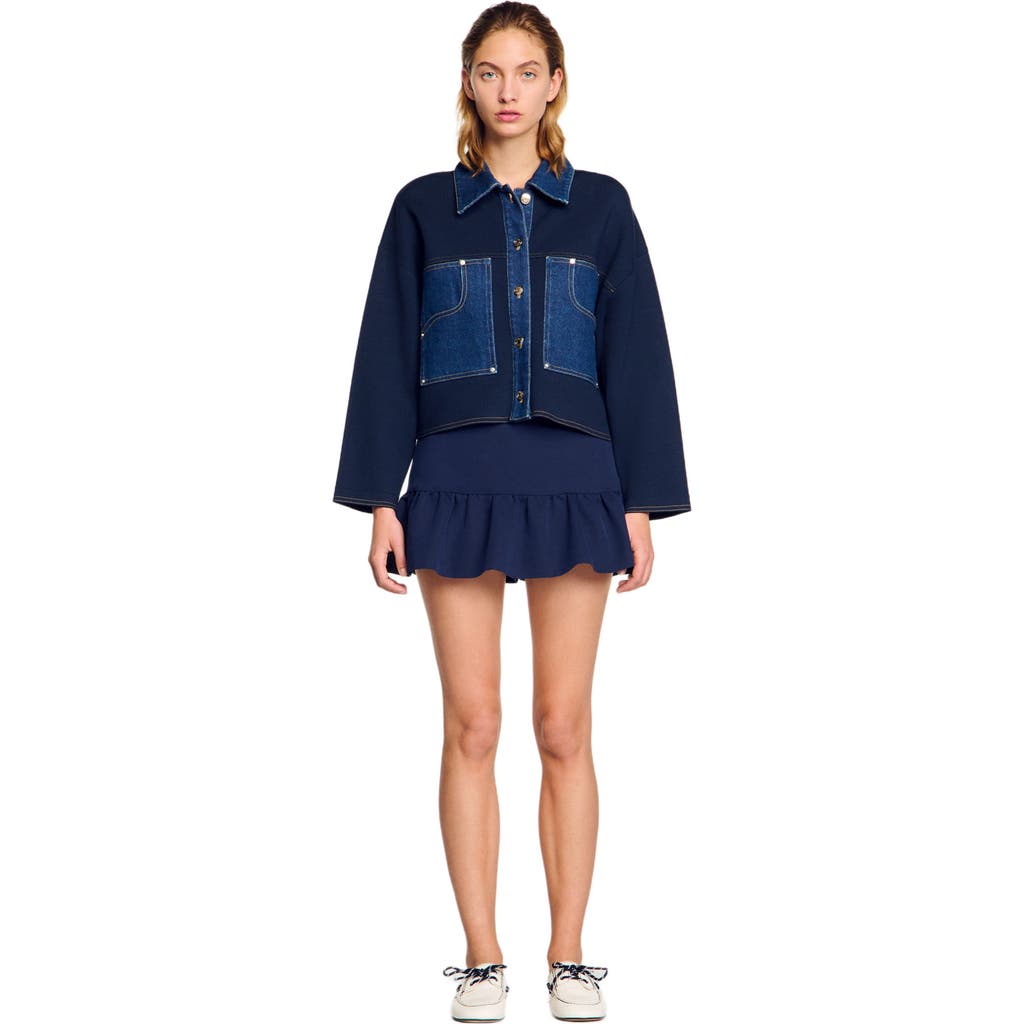 Sandro Granville Denim Cardigan In Bleus