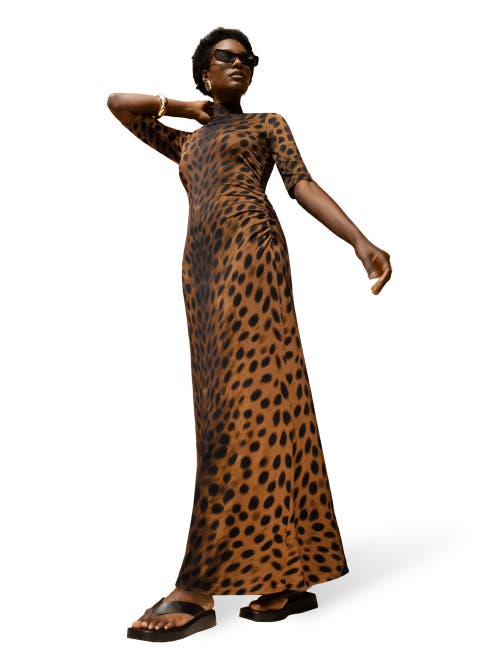 Ro&zo Mock Neck Jersey Dress In Brown