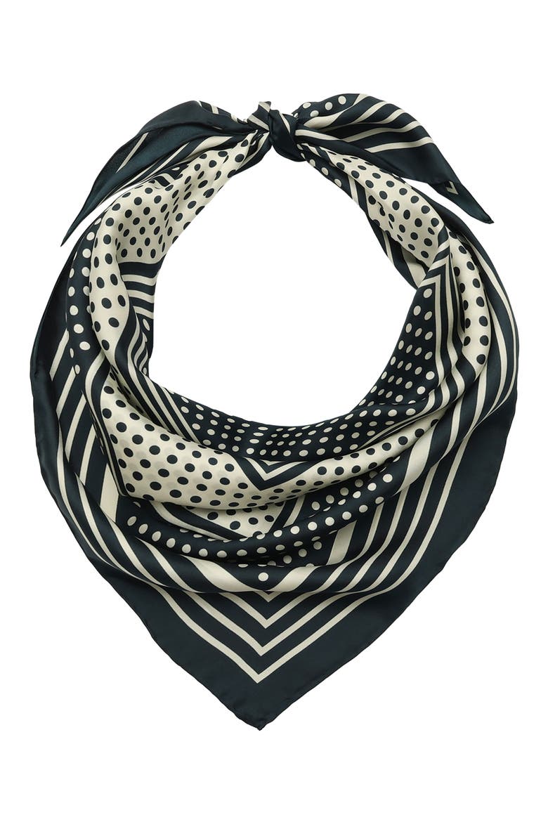 dot silk square scarf, Alternate, color, NAVY/ CREAM