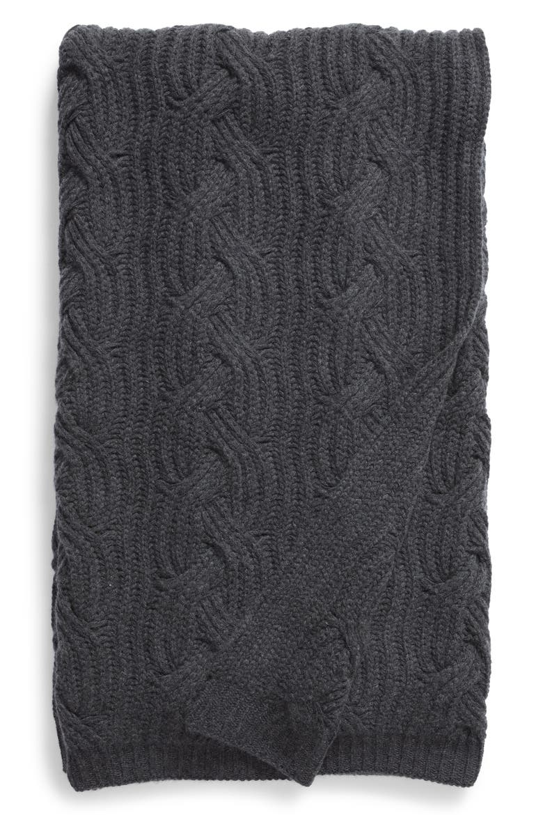 Cable Knit Cashmere Throw, Main, color, CHARCOAL HEATHER