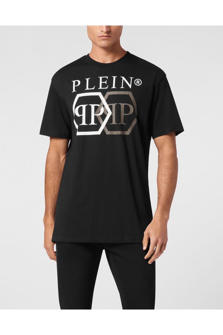 T-Shirt Round Neck Ss Stones Hexagon Men, Main, color, black