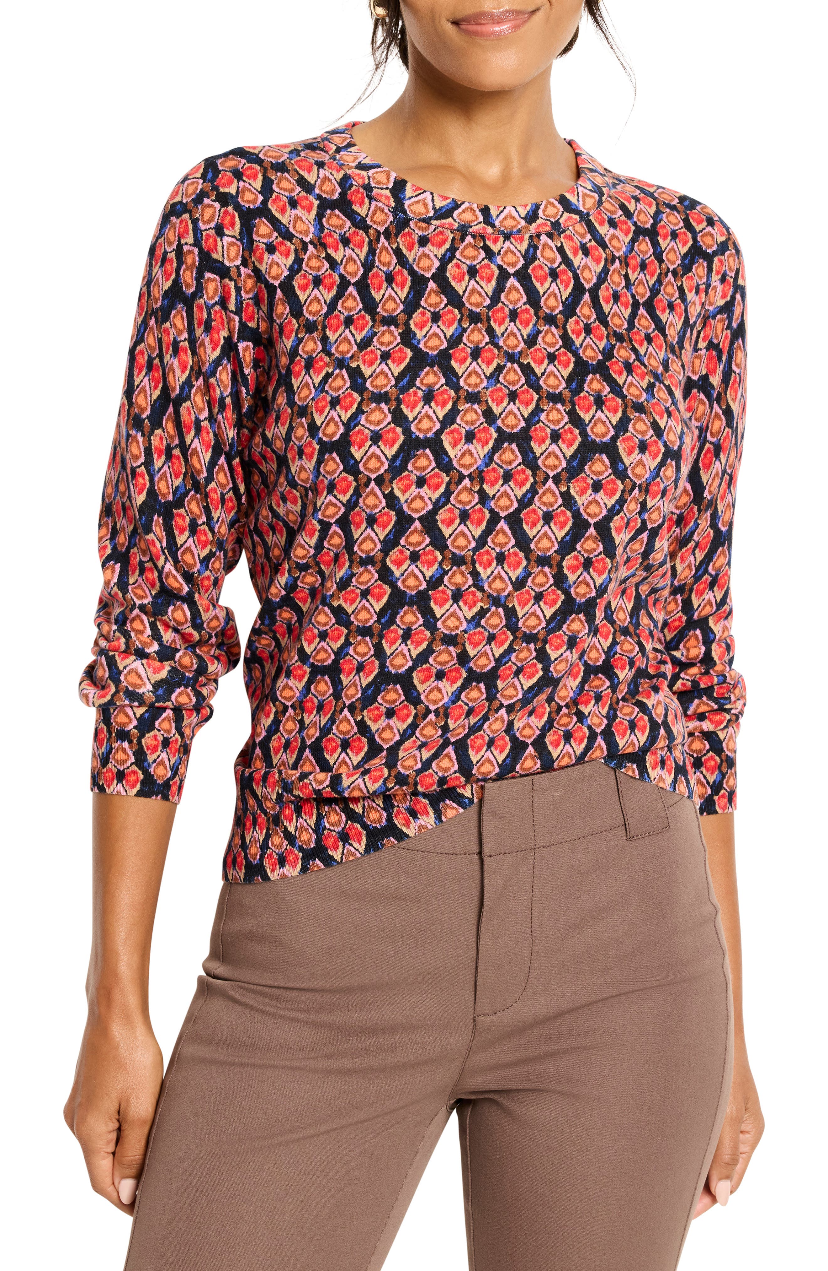 NIC+ZOE Harvest Ikat Pure Cotton Crewneck Sweater