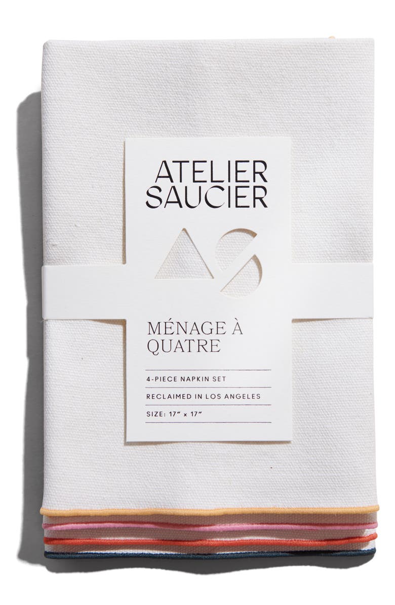 ATELIER SAUCIER Ménage à Quatre Set of 4 Burlap Rainbow Reclaimed Napkins, Main, color,
