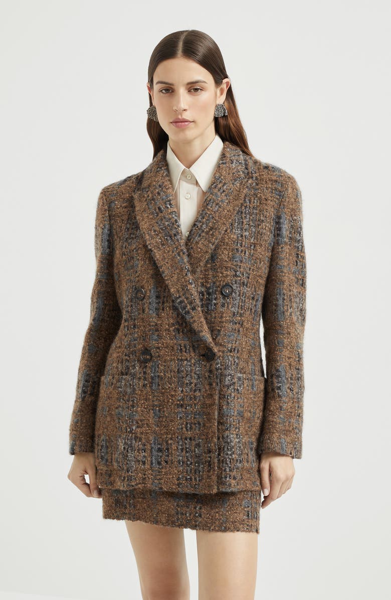 Brunello Cucinelli Blazer with Prince of Wales Embroidery, Alternate, color, Brown