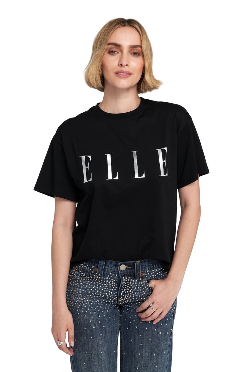 ELLE Collection Logo Foil Printed Tee Graphic T-Shirt, Main, color, Black/Silver