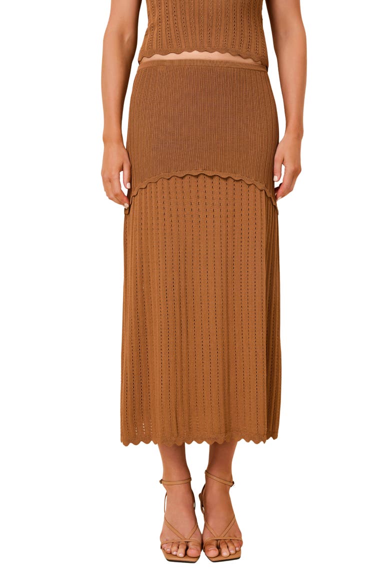 Amara Pointelle Rib Midi Skirt, Main, color, CAMEL