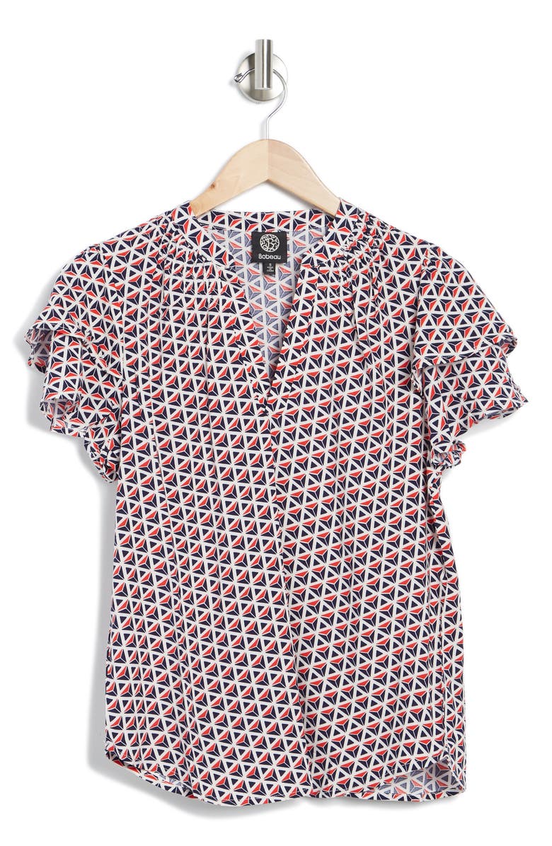 Bobeau Patterned Smocked Top, Alternate, color, 