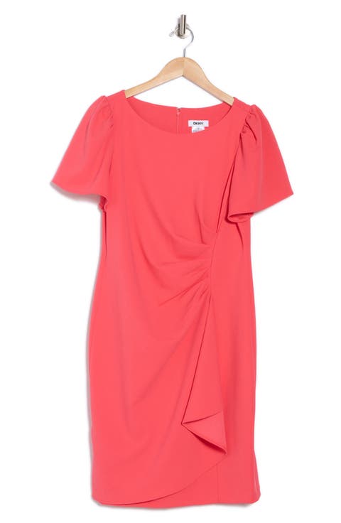 Flutter Sleeve Side Ruched Sheath Dress