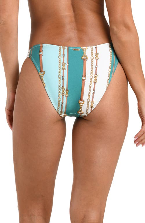 L'agence Nicole Belt Stripe Classic Bikini Bottom In Blue