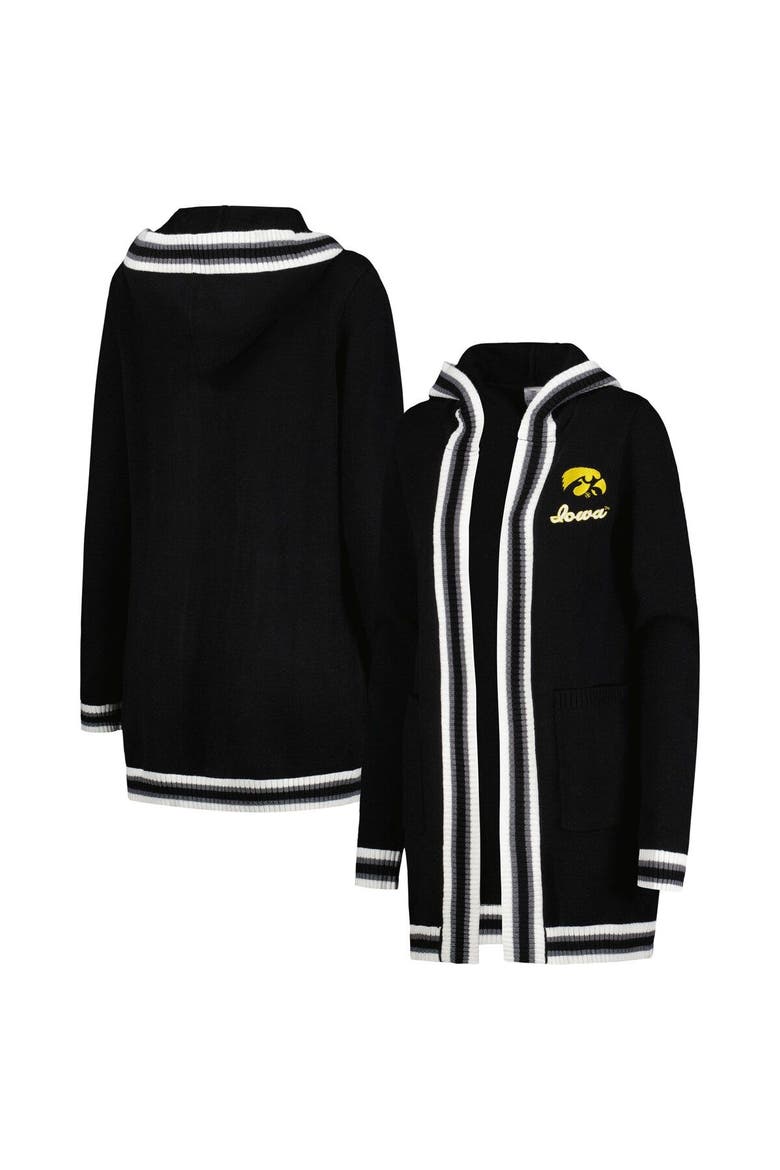 Women's Gameday Couture Black Iowa Hawkeyes One More Round Tri-Blend Striped Hooded Cardigan Sweater, Main, color, Black