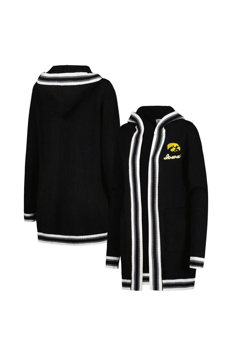 GAMEDAY COUTURE Women's Gameday Couture Black Iowa Hawkeyes One More Round Tri-Blend Striped Hooded Cardigan Sweater, Main, color, Black