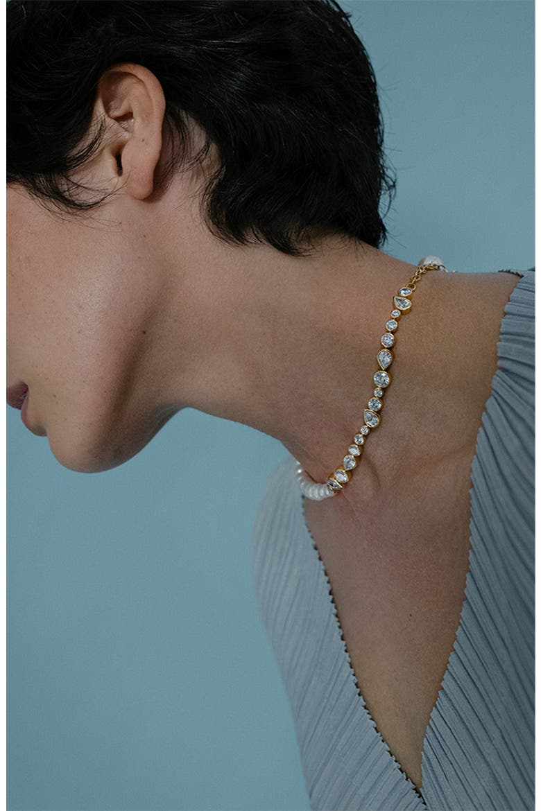 Freshwater Pearl & Cubic Zirconia Necklace, Alternate, color, 18CT GOLD PLATED