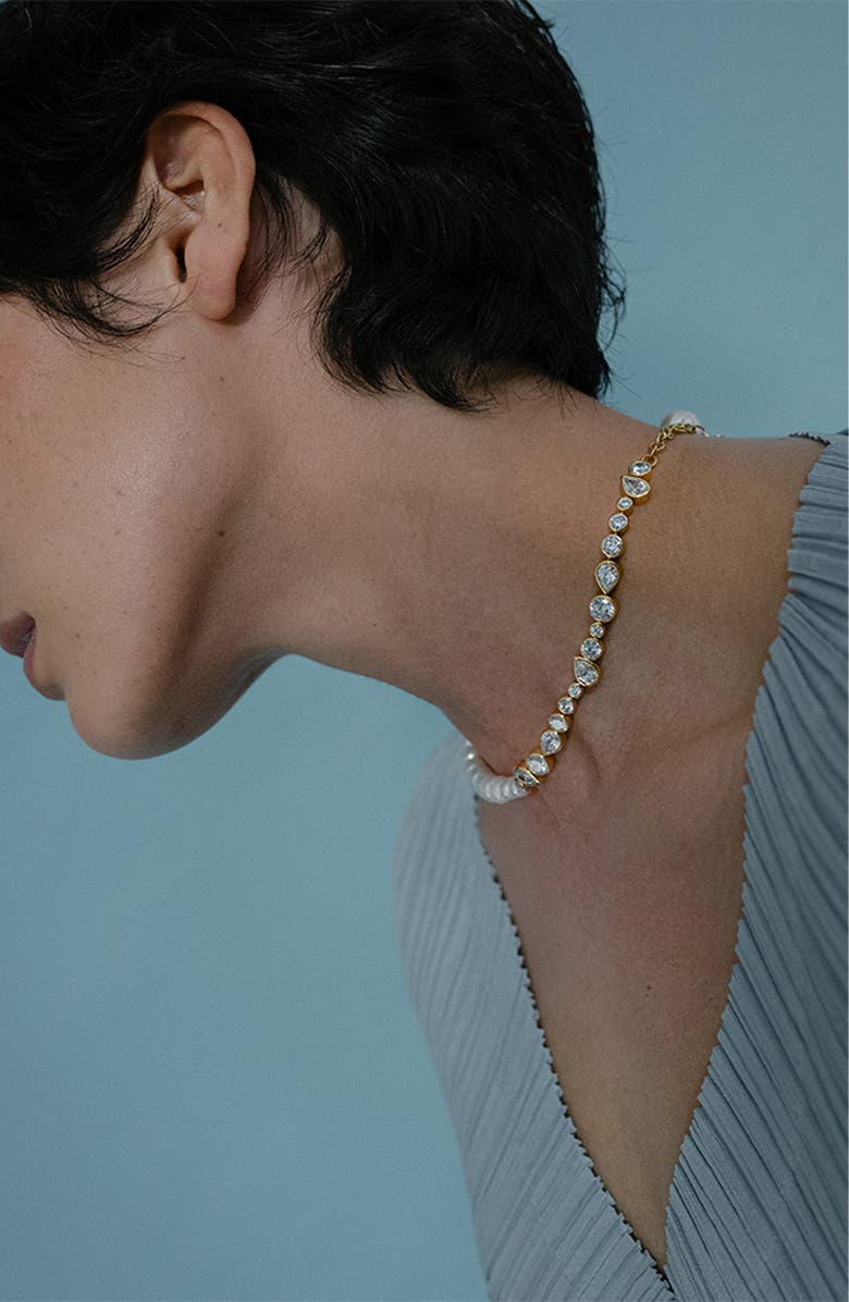 COMPLETEDWORKS Freshwater Pearl & Cubic Zirconia Necklace, Alternate, color, 18Ct Gold Plated