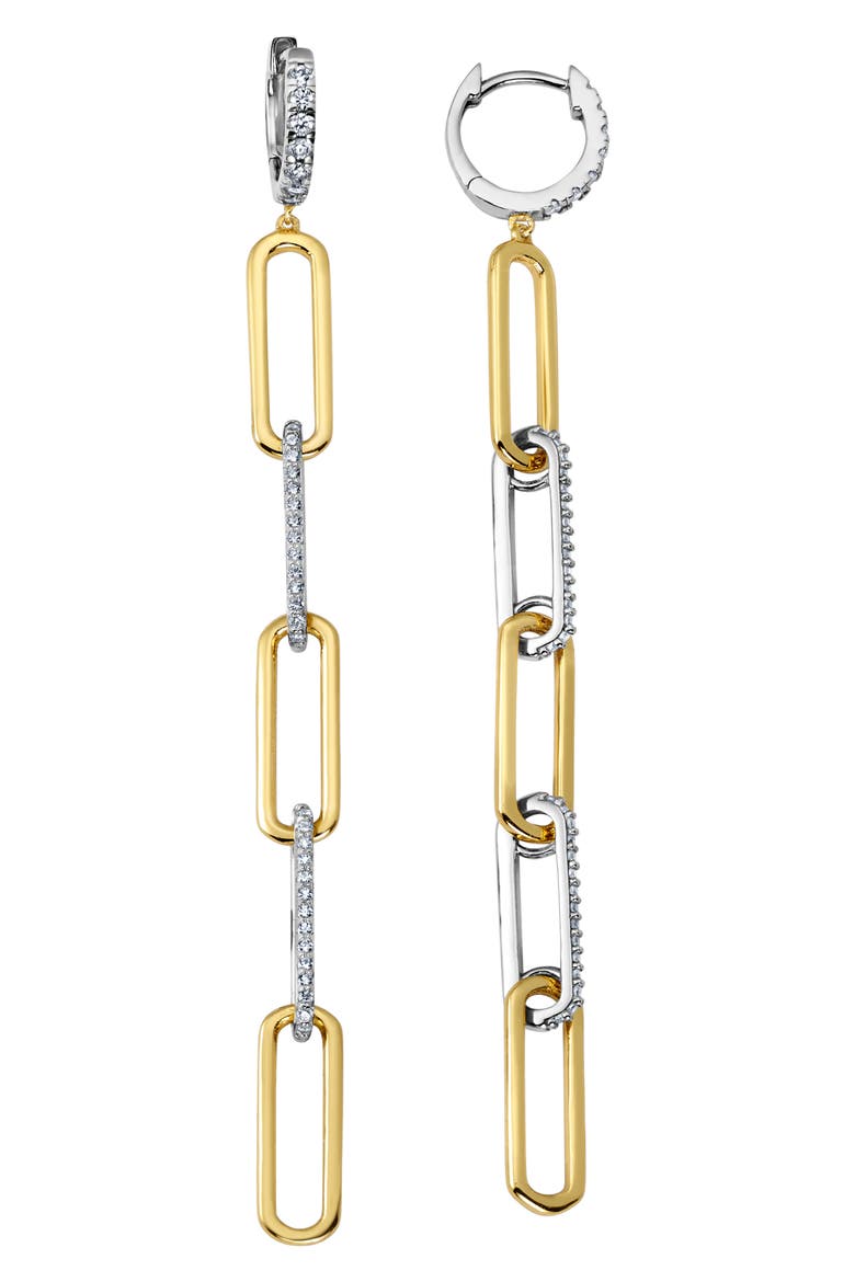 Two Tone Cubic Zirconia Paperclip Chain Drop Earrings, Main, color, PLATINUM & GOLD
