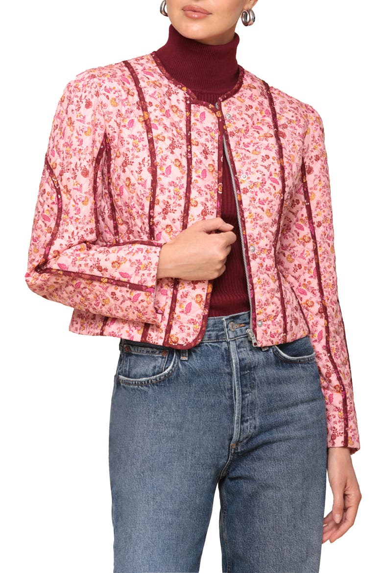 Floral Quilted Crop Jacket, Alternate, color, PINK BURGUNDRY FLORAL